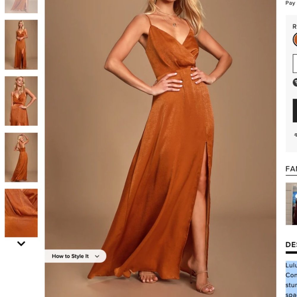 Rust Orange Satin Maxi Dress